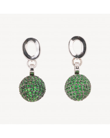 Orecchini A Perno Di Argento 925 Ovale Con Sfera Di Zirconi Verdi 12x30mm MOD1-SILBER 925 DESIGN ITALIEN | Worldofjewel.com