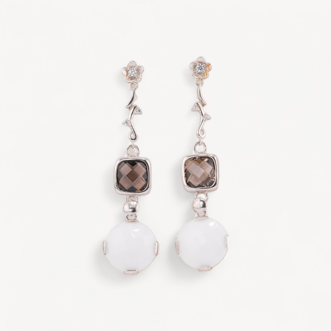 Orecchini A Perno Di Argento 925 Ramo Con Cubic Zirconia E Agata 17x65mm Fume'-ΑΣΗΜΙ 925 ΣΧΕΔΙΟ ΙΤΑΛΙΑ | Worldofjewel.com
