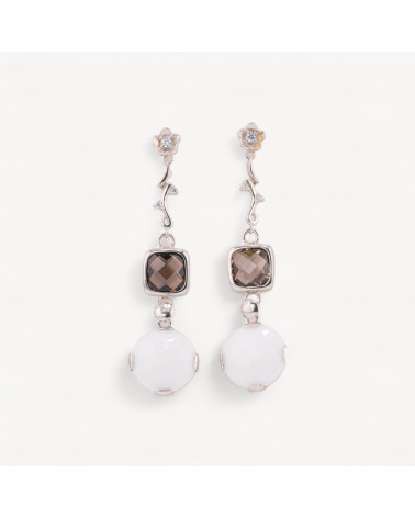 Orecchini A Perno Di Argento 925 Ramo Con Cubic Zirconia E Agata 17x65mm Fume'-ΑΣΗΜΙ 925 ΣΧΕΔΙΟ ΙΤΑΛΙΑ | Worldofjewel.com