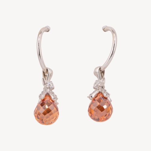 Boucles d'oreilles puces demi-cercle en argent 925 avec pendentif goutte en zircon cubique orange 9x40 mm