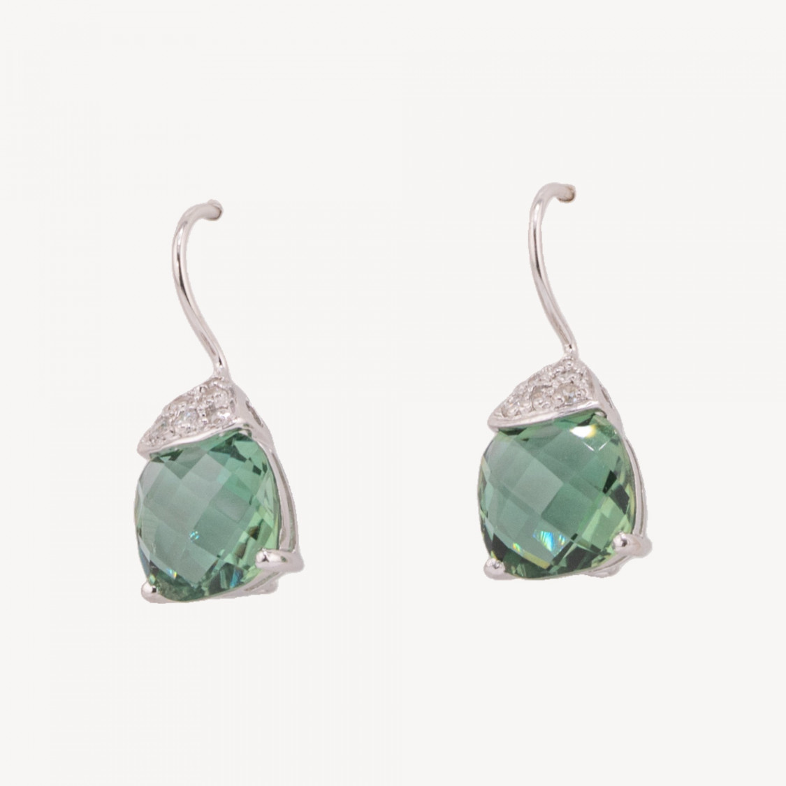 Boucles d'oreilles en argent 925 avec zirconiums verts, fabriquées en Italie.-ARGENT 925 DESIGN ITALIE | Worldofjewel.com