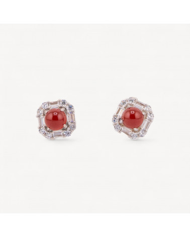 Orecchini Di Argento 925 A Castone 1 Coppia MOD51 Corniola-SILBER 925 DESIGN ITALIEN | Worldofjewel.com