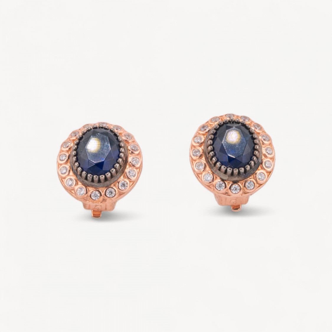 925 Silver Clip-On Earrings with 15x18mm Rose Gold-Set Zirconia-SILVER 925 DESIGN ITALY | Worldofjewel.com