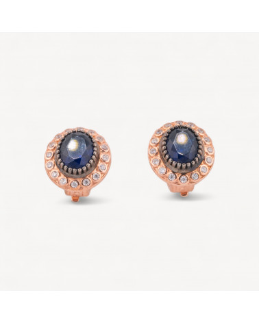 Orecchini Di Argento 925 A Clip Con Zirconi Incastonati Oro Rosa 15x18mm-PLATA 925 DISEÑO ITALIA | Worldofjewel.com