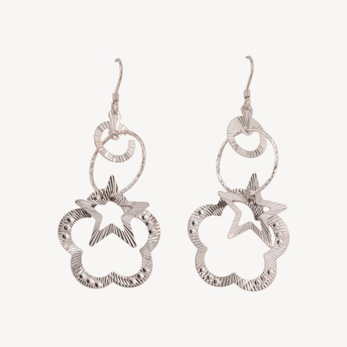 925 Silver Leverback Earrings with Diamond Filigree Pendants Mod1 23x54mm