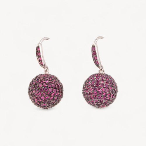 Pendientes de plata 925 con cierre de palanca y circonitas micropavé de 14 x 28 mm en color rojo