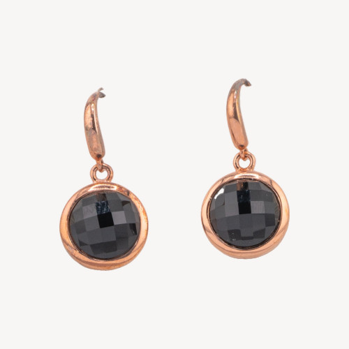 Ohrhänger aus 925er Sterlingsilber und Roségold mit rundem, facettiertem Onyx (15 x 30 mm)