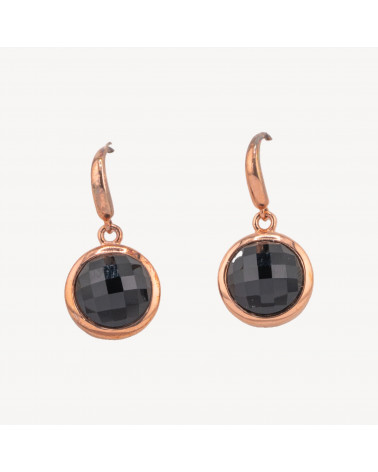 Orecchini Di Argento 925 A Monachella Oro Rosa Con Onice Tondo Sfaccettato Incastonato 15x30mm-PLATA 925 DISEÑO ITALIA | Worldofjewel.com