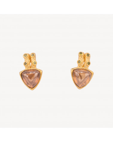 Orecchini Di Argento 925 Battuto Con Pietra Galvanica Dorata-ΑΣΗΜΙ 925 ΣΧΕΔΙΟ ΙΤΑΛΙΑ | Worldofjewel.com