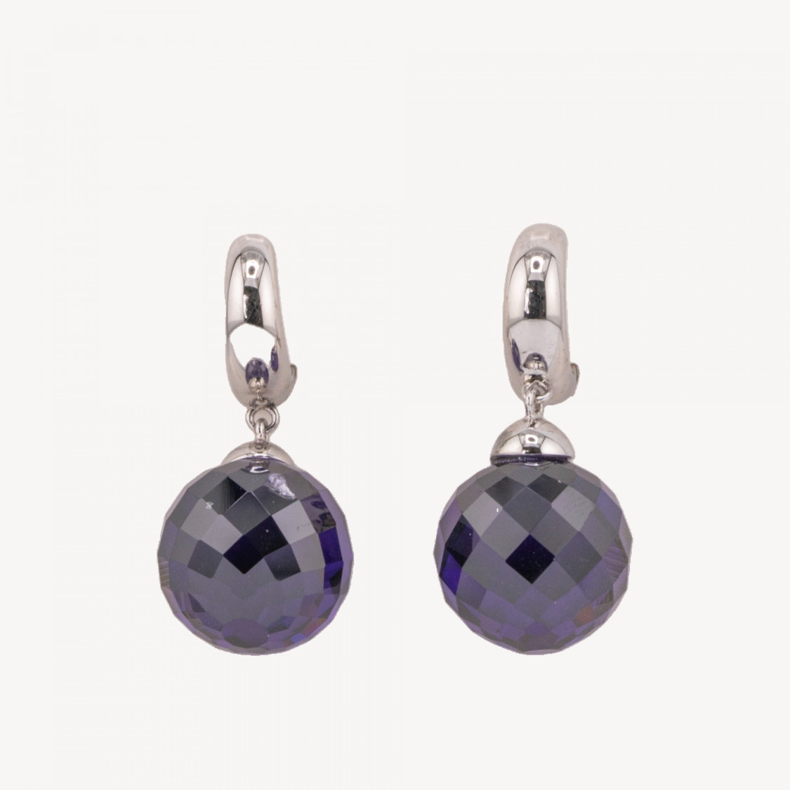 Orecchini Di Argento 925 Cerchio Con Zirconi Sfaccettati Viola 14x32mm-PLATA 925 DISEÑO ITALIA | Worldofjewel.com