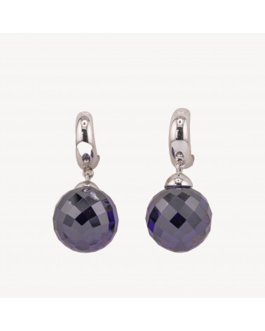 Orecchini Di Argento 925 Cerchio Con Zirconi Sfaccettati Viola 14x32mm-PLATA 925 DISEÑO ITALIA | Worldofjewel.com