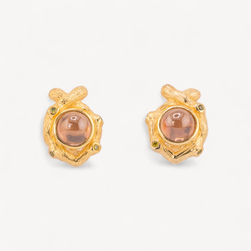 925 Silver Earrings with Gold-Plated Heat-Diffused Cabochon