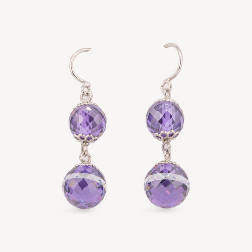 925 Silver Earrings with Chain and Double Zircon Ball