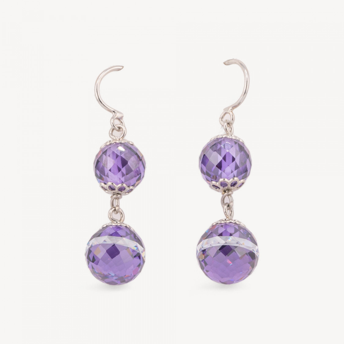 925 Silver Earrings with Chain and Double Zircon Ball-SILVER 925 DESIGN ITALY | Worldofjewel.com