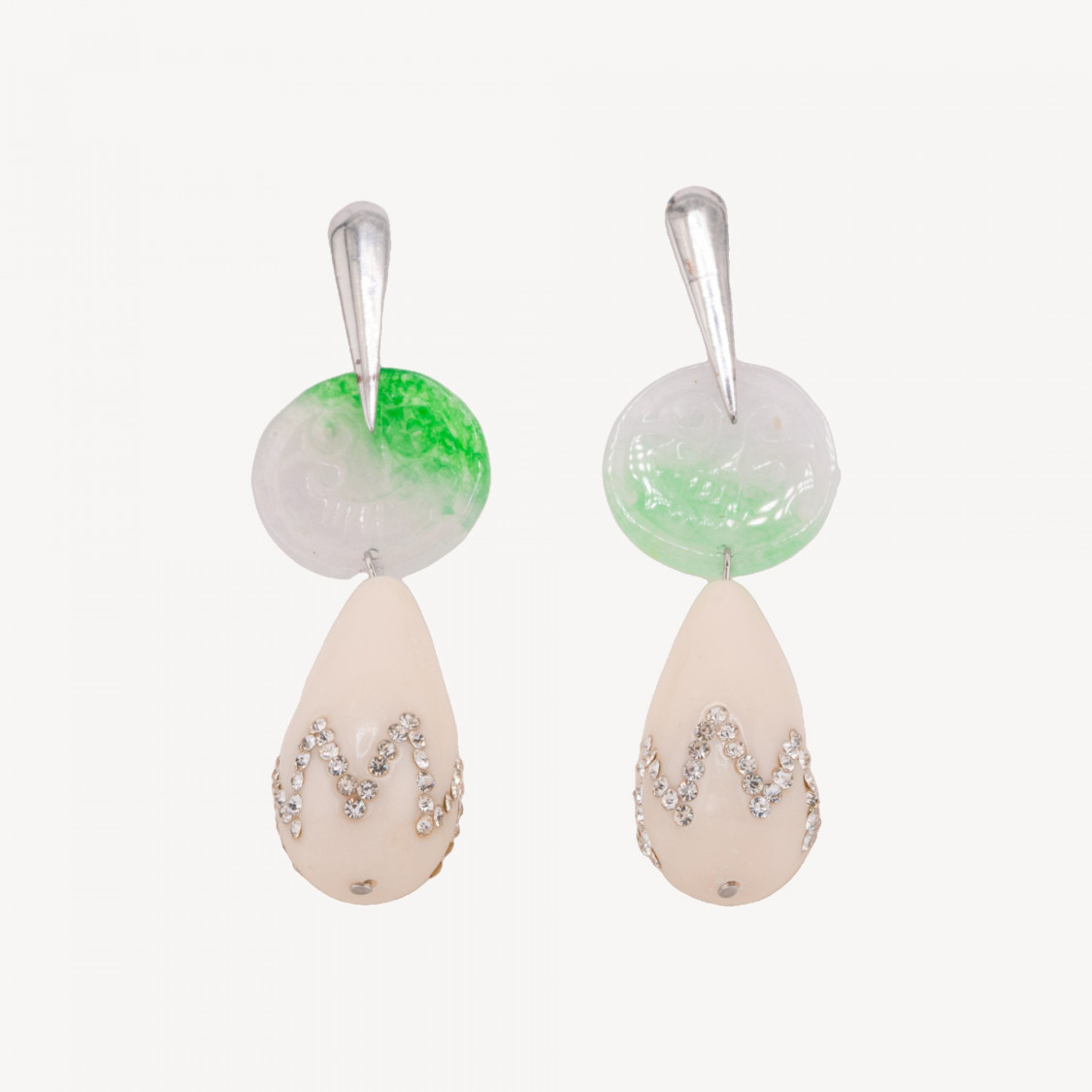 Orecchini Di Argento 925 Con Giada Burma E Resine Bianco-ΑΣΗΜΙ 925 ΣΧΕΔΙΟ ΙΤΑΛΙΑ | Worldofjewel.com