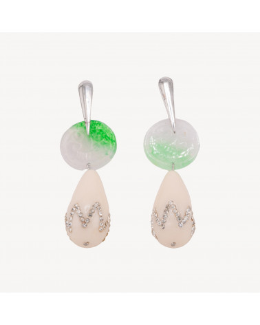 Orecchini Di Argento 925 Con Giada Burma E Resine Bianco-ΑΣΗΜΙ 925 ΣΧΕΔΙΟ ΙΤΑΛΙΑ | Worldofjewel.com