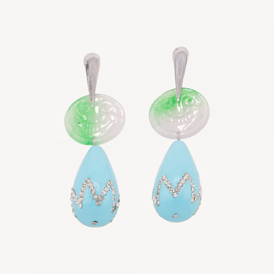 925 Silver Earrings with Burmese Jade and Turquoise Resin-SILVER 925 DESIGN ITALY | Worldofjewel.com