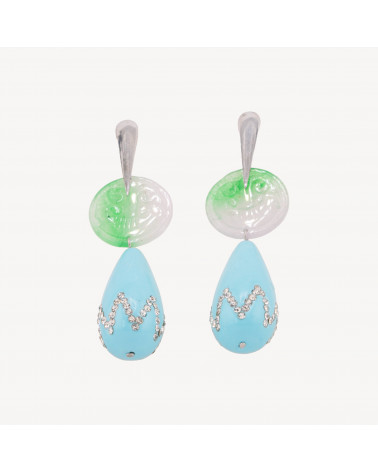 Orecchini Di Argento 925 Con Giada Burma E Resine Turchese-PLATA 925 DISEÑO ITALIA | Worldofjewel.com