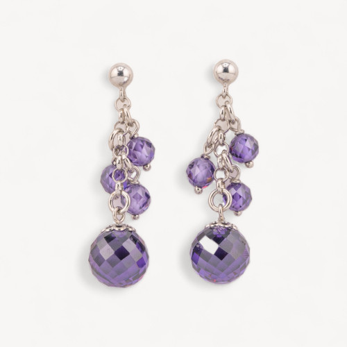 Pendientes de plata 925 con racimo de esferas facetadas moradas