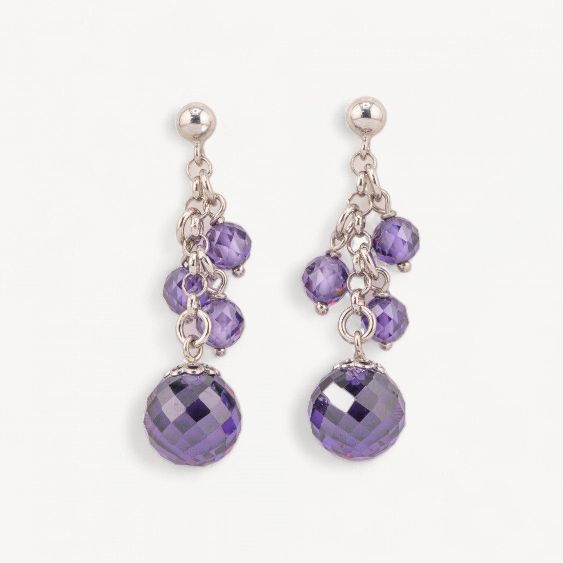 Orecchini Di Argento 925 Con Grappolo Sfere Sfaccettate Viola-SILVER 925 DESIGN ITALY | Worldofjewel.com