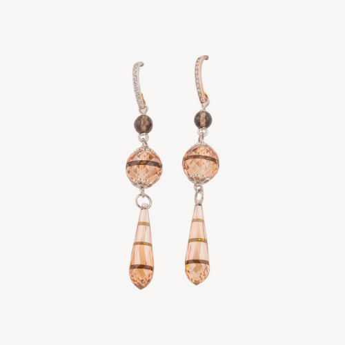 925 Silver Earrings with Leverback and Zirconia Brown and Champagne 12x75mm
