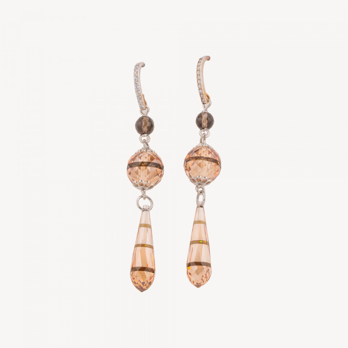 Ohrringe aus 925er Sterlingsilber mit Klappverschluss und Zirkonia in Braun und Champagner, 12 x 75 mm-SILBER 925 DESIGN ITALIEN | Worldofjewel.com