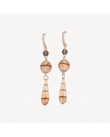 Orecchini Di Argento 925 Con Monachella E Zirconi Marrone E Champagne 12x75mm-PLATA 925 DISEÑO ITALIA | Worldofjewel.com