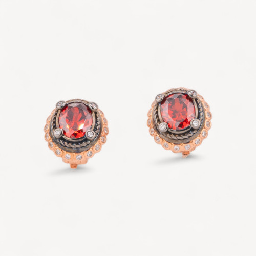 925 Silver Earrings with Rose Gold-Plated Zirconia