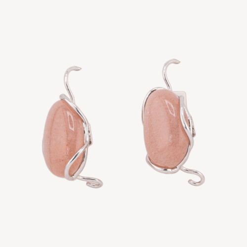 Boucles d'oreilles en argent 925, plaquées argent et fabriquées en Italie, avec pierre de lune rose.