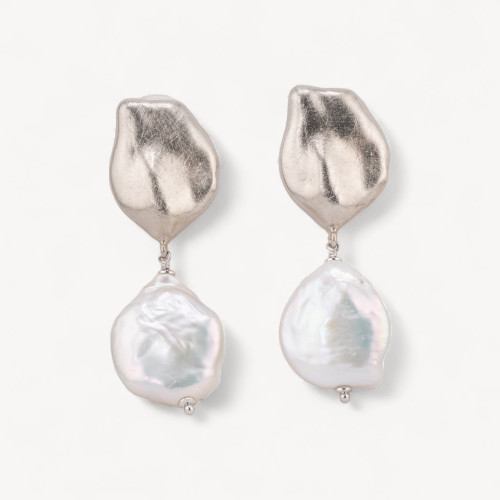 Pendientes de plata 925 fabricados en Italia con perlas de río rodiadas