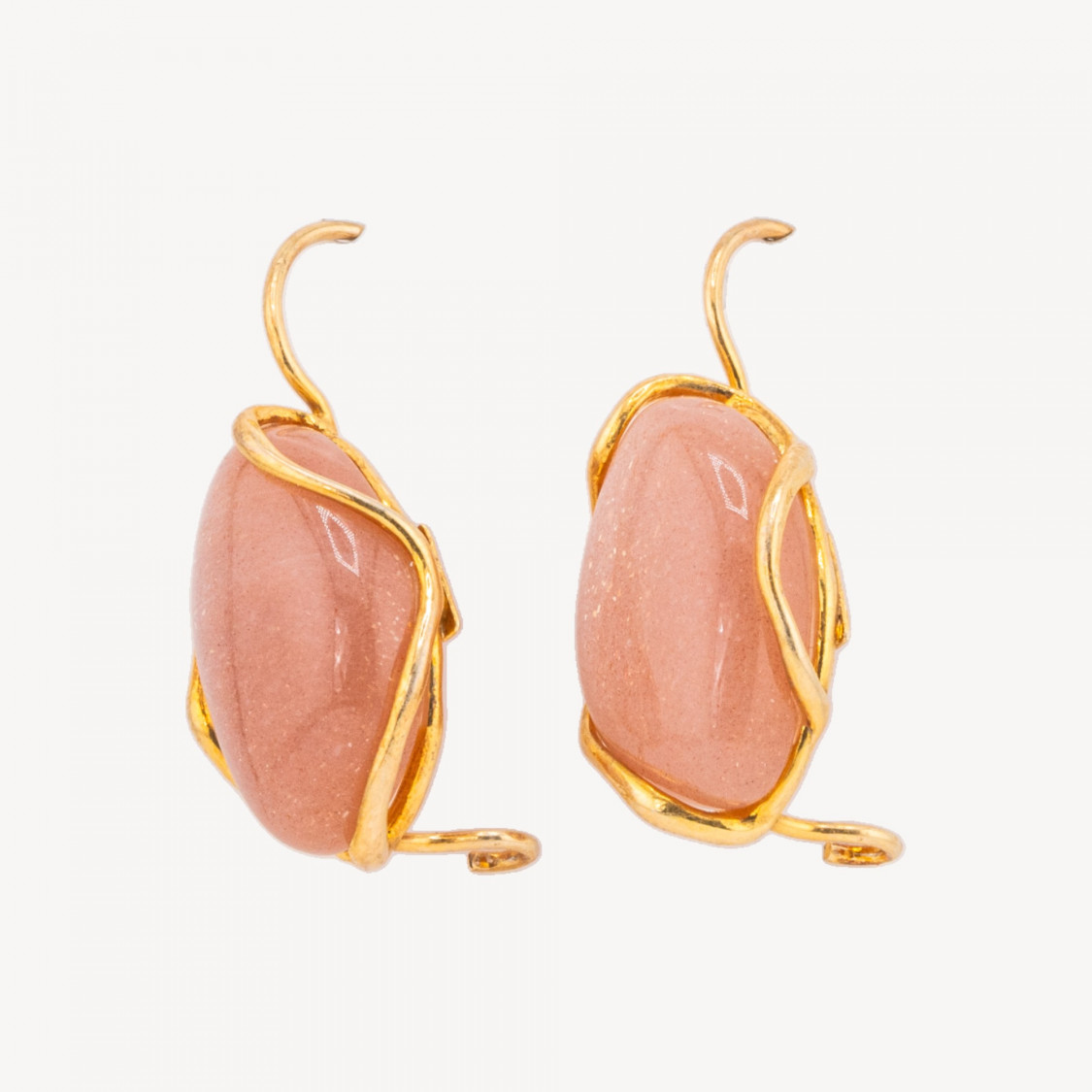 Pendientes de plata 925 hechos en Italia con piedra lunar rosa bañada en oro-PLATA 925 DISEÑO ITALIA | Worldofjewel.com