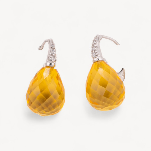 925 Silver Earrings Made in Italy Yellow Topaz Drops