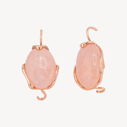 Pendientes de plata 925 fabricados en Italia, oro rosa y piedra lunar rosa