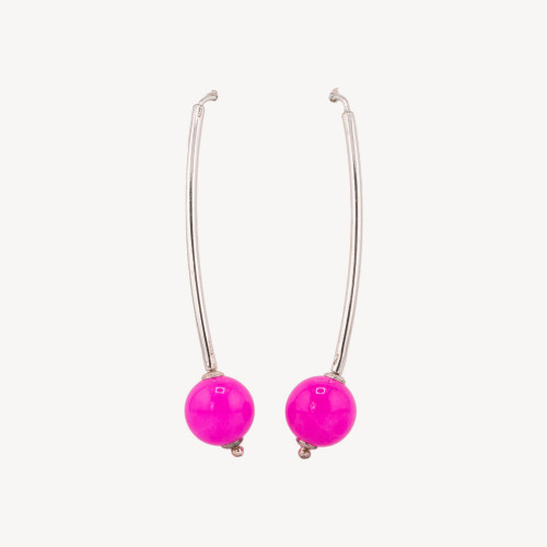 Boucles d'oreilles longues à fermoir à levier en argent 925 avec jade coréen rose vif 12x65mm