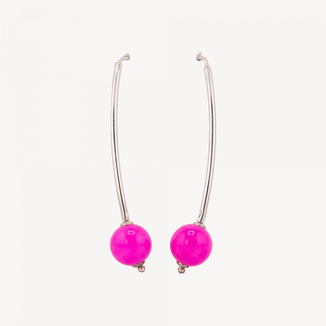 Pendientes largos de plata 925 con cierre de palanca y jade coreano rosa intenso de 12 x 65 mm-PLATA 925 DISEÑO ITALIA | Worldofjewel.com