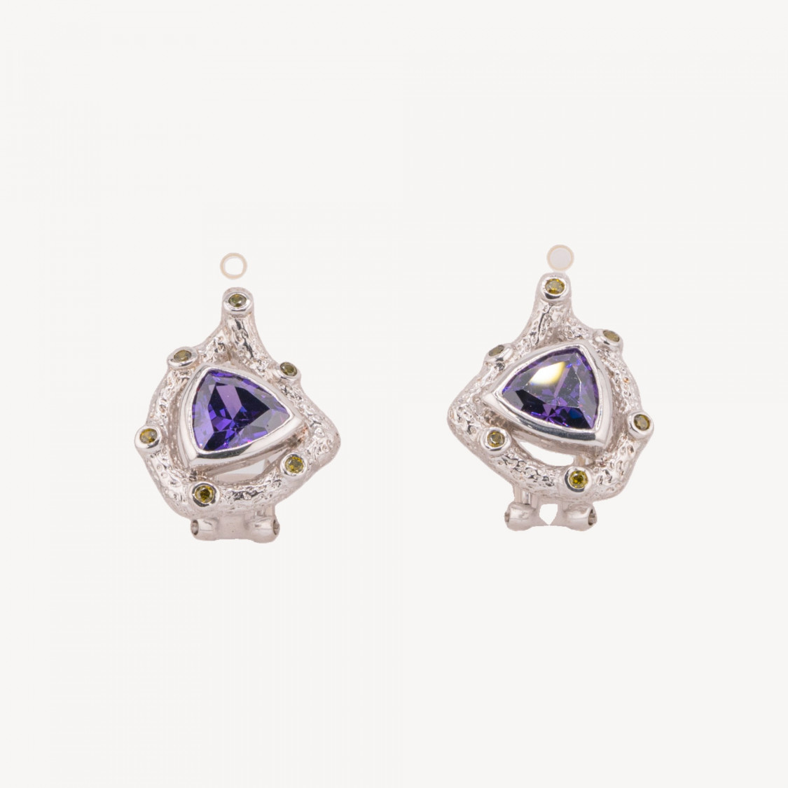 Orecchini In Argento 925 Battuto Con Pietra Viola-SILBER 925 DESIGN ITALIEN | Worldofjewel.com