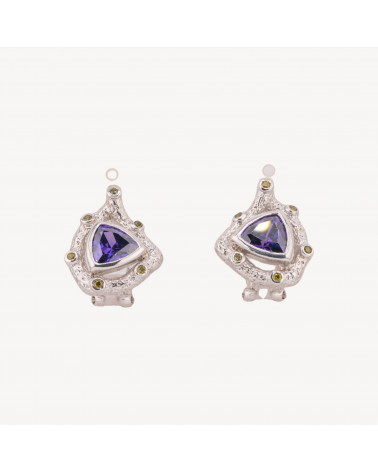 Orecchini In Argento 925 Battuto Con Pietra Viola-SILBER 925 DESIGN ITALIEN | Worldofjewel.com