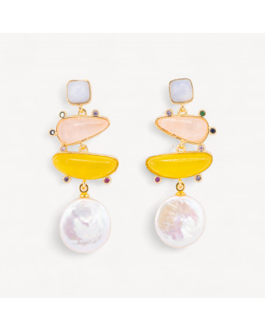 Orecchini In Bronzo Con Pietre Dure E Pendente Di Perle Barocche MOD1-ORECCHINI MADE WITH STYLE | Worldofjewel.com