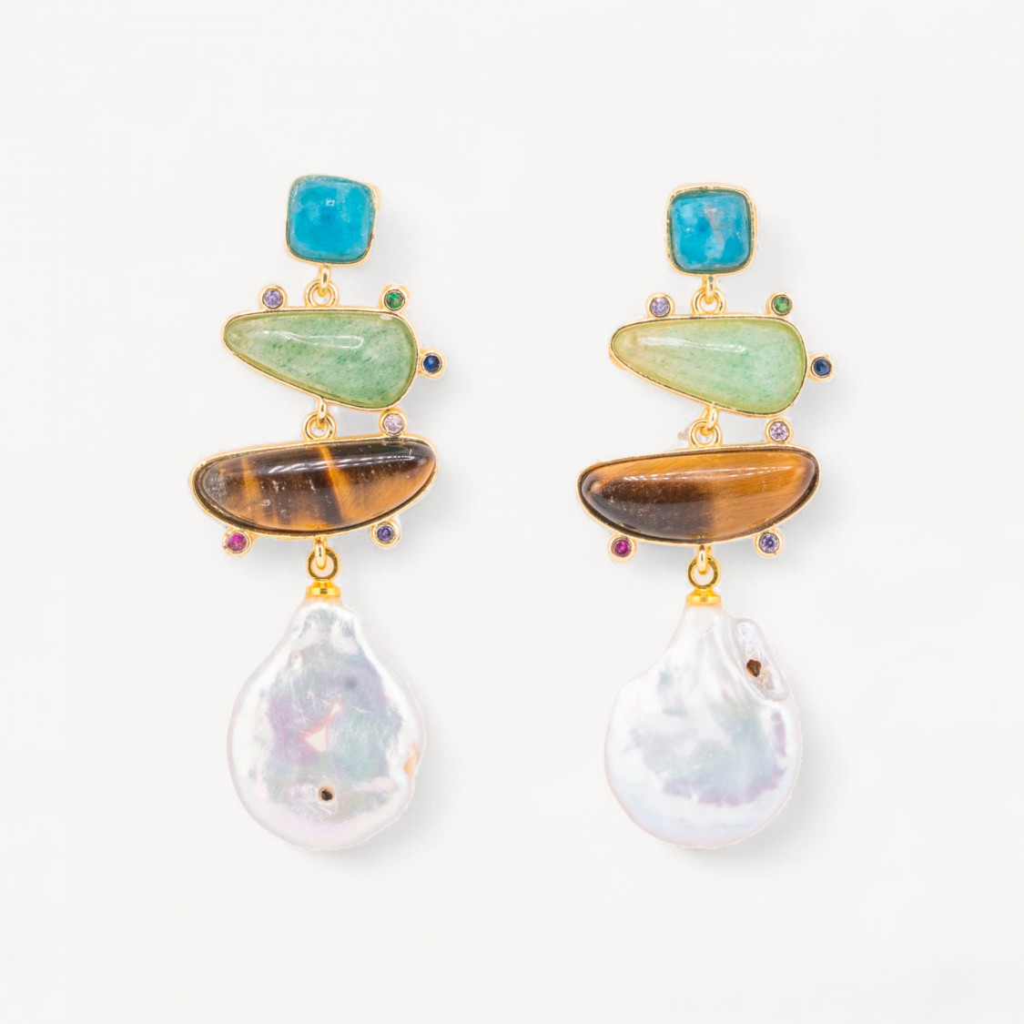 Boucles d'oreilles en bronze avec pierres semi-précieuses et pendentif en perle baroque MOD2-BOUCLES D'OREILLES CONÇUES AVEC STYLE | Worldofjewel.com