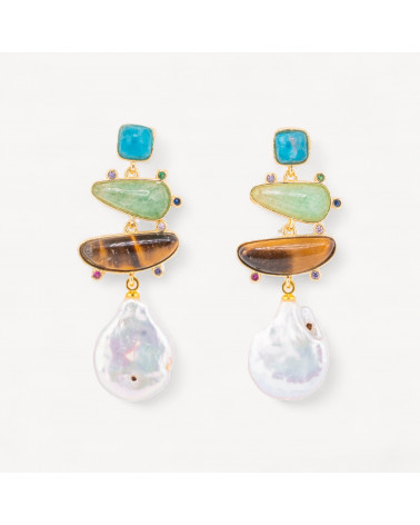 Orecchini In Bronzo Con Pietre Dure E Pendente Di Perle Barocche MOD2-ORECCHINI MADE WITH STYLE | Worldofjewel.com