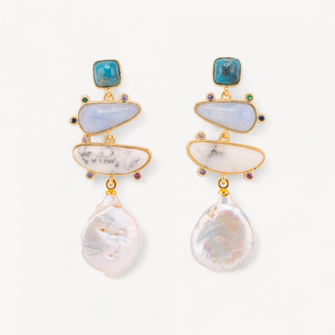 Pendientes de Bronce con Piedras Semipreciosas y Colgante de Perla Barroca MOD3-PENDIENTES HECHOS CON ESTILO | Worldofjewel.com