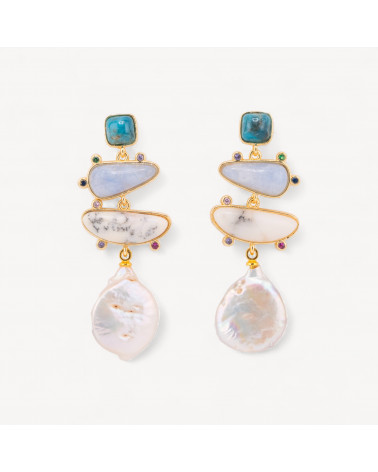 Orecchini In Bronzo Con Pietre Dure E Pendente Di Perle Barocche MOD3-ORECCHINI MADE WITH STYLE | Worldofjewel.com