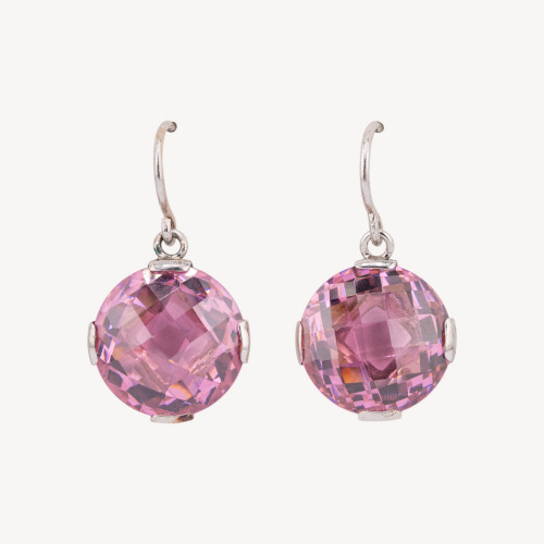 925 Silver Leverback Earrings with Pink CZ Crystals 17x30mm