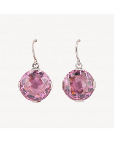 Orecchini A Monachella Di Argento 925 Con Cristalli Rosa CZ 17x30mm-ARGENTO 925 DESIGN ITALY | Worldofjewel.com