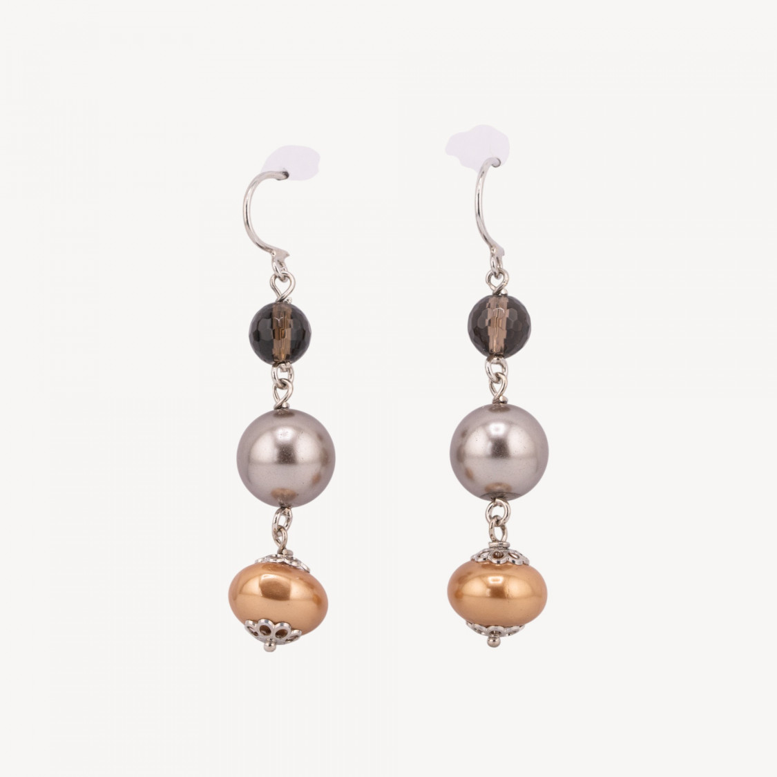 Orecchini A Monachella Di Argento 925 Con Perle Di Maiorca E Quarzo Fume 12x60mm-ARGENTO 925 FANTASIA | Worldofjewel.com