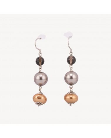 Orecchini A Monachella Di Argento 925 Con Perle Di Maiorca E Quarzo Fume 12x60mm-ARGENTO 925 FANTASIA | Worldofjewel.com