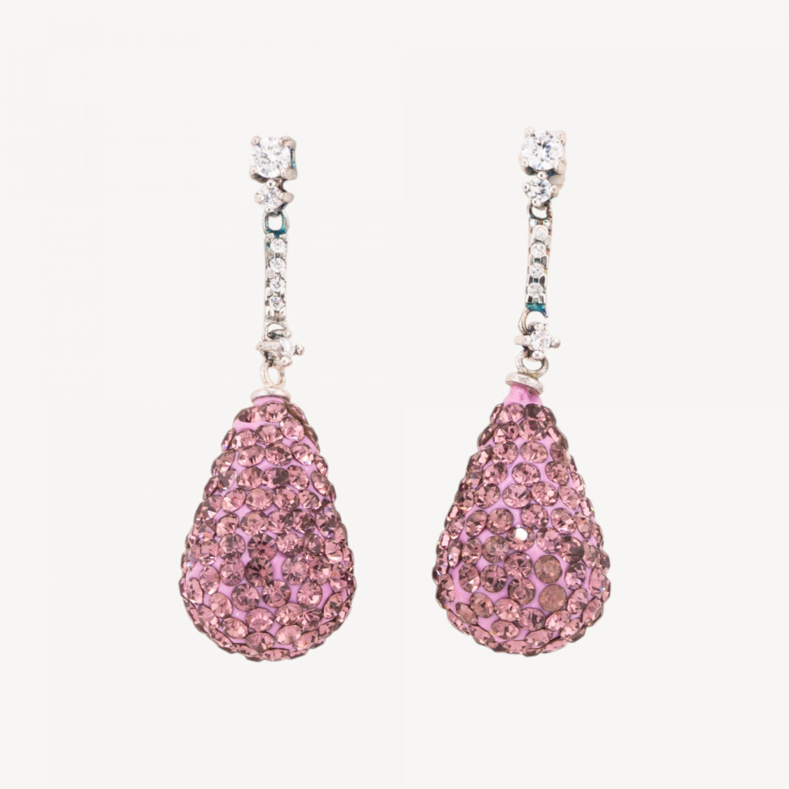 Orecchini A Perno Di Argento 925 Con Gocce In Strass E Ceramica Rosa 14x45mm-ARGENTO 925 FANTASIA | Worldofjewel.com