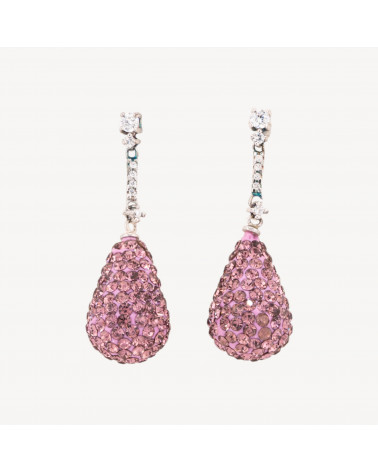 Orecchini A Perno Di Argento 925 Con Gocce In Strass E Ceramica Rosa 14x45mm-ARGENTO 925 FANTASIA | Worldofjewel.com