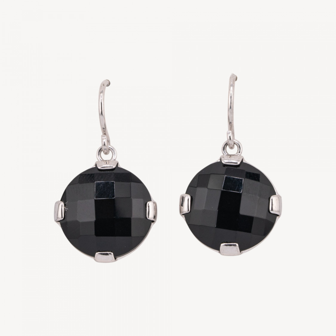Ohrring aus rhodiniertem 925er Silber mit rundem, flach facettiertem Onyx (18 x 30 mm)-SILBER 925 DESIGN ITALIEN | Worldofjewel.com