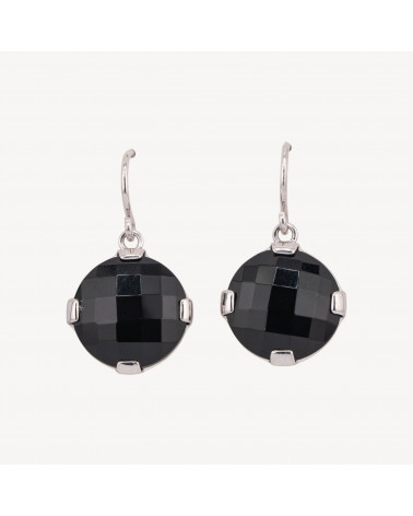 Orecchini Di Argento 925 Monachella Rodiato Con Onice Tondo Piatto Sfaccettato 18x30mm-ARGENTO 925 DESIGN ITALY | Worldofjewel.com